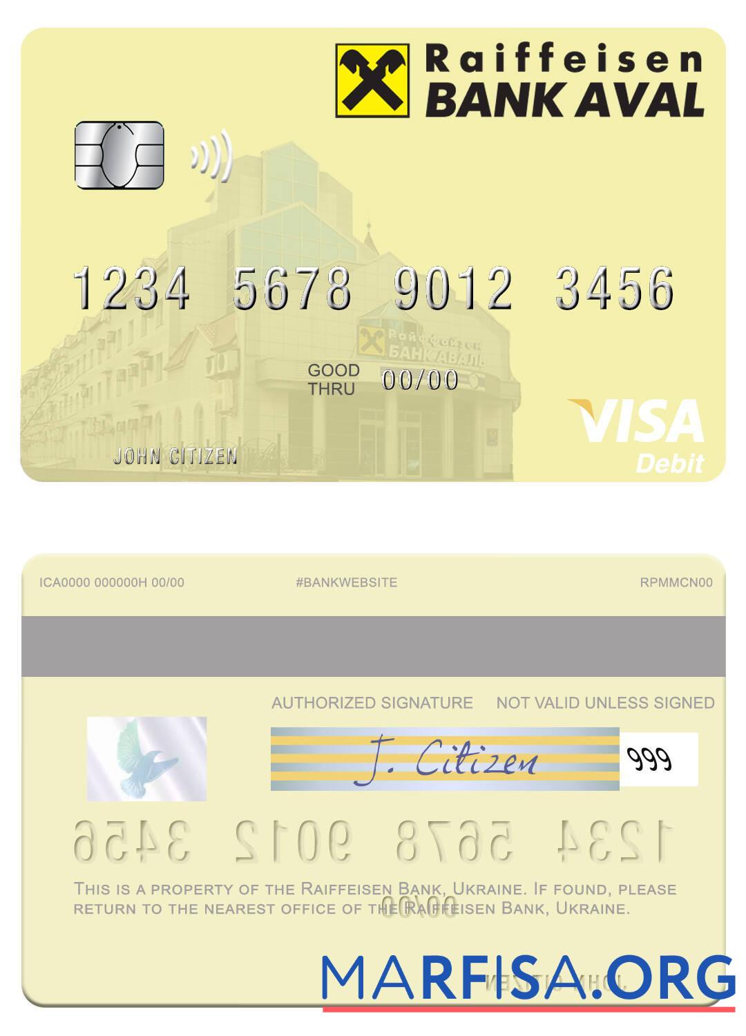 Blank Ukraine Raiffeisen Bank visa debit card sample